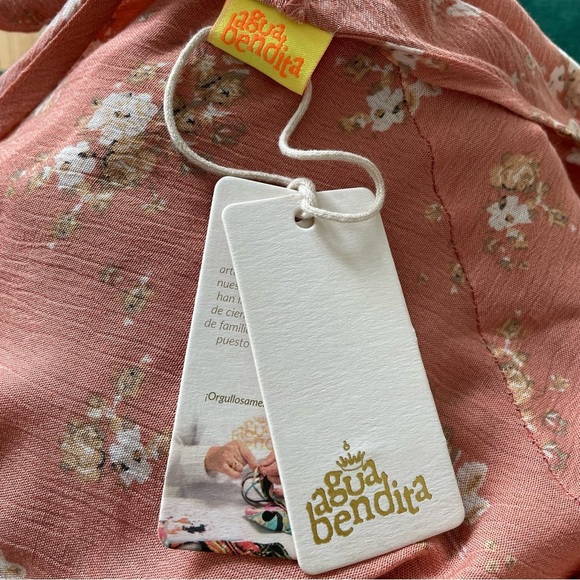 Agua Bendita Resort Angie Manila Floral Print Cropped Tie Bell Sleeve Top NWT S - Picture 10 of 12